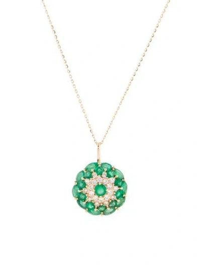 Pre-owned Pendant 14k 1.08ctw Emerald & Sapphire  Necklace, 18" In Multi