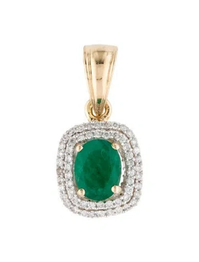 Pre-owned Pendant 14k 1.10ct Emerald & Diamond  In Multi