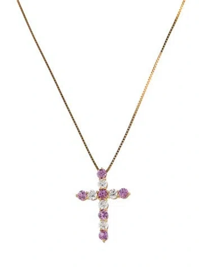 Pre-owned Pendant 14k 1.11ctw Sapphire & Diamond Cross  Necklace, 17" In Multi