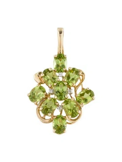 Pre-owned Pendant 14k 11.43ctw Peridot & Diamond , 1.5" In Multi