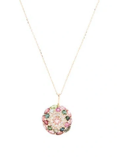 Pre-owned Pendant 14k 1.16ctw Tourmaline & Sapphire  Necklace, 18" In Multi