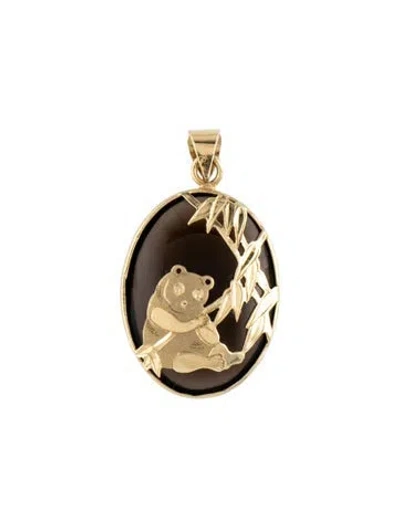 Pre-owned Pendant 14k 11.82ct Smoky Quartz Panda  In Multi