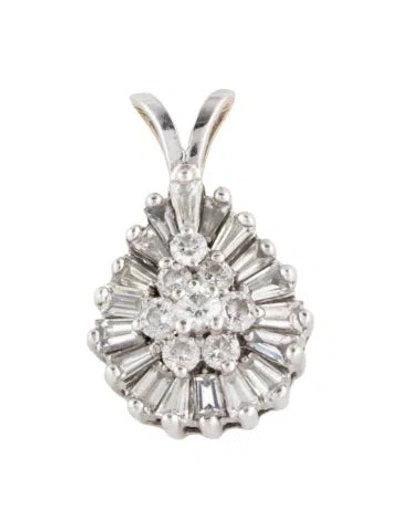 Pre-owned Pendant 14k 1.20ctw Diamond Teardrop Cluster  In Multi