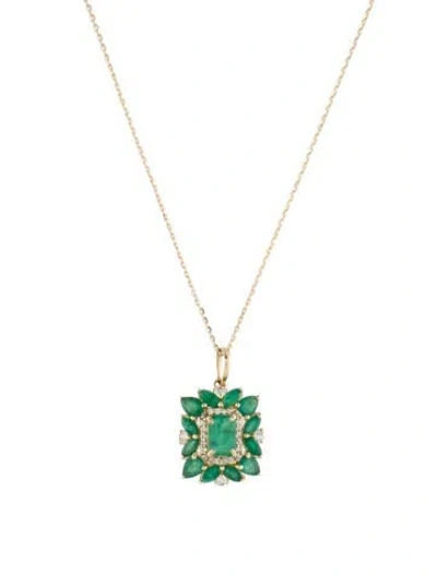 Pre-owned Pendant 14k 1.23ctw Emerald & Sapphire  Necklace, 18" In Multi