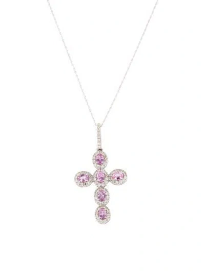 Pre-owned Pendant 14k 1.25ctw Sapphire & Diamond Cross  Necklace, 18" In Multi