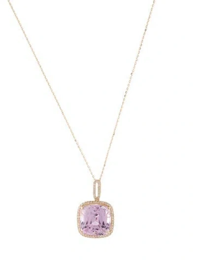 Pre-owned Pendant 14k 12.63ct Kunzite & Diamond  Necklace, 18" In Multi