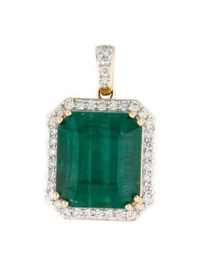 Pre-owned Pendant 14k 12.68ct Emerald & Diamond  In Multi