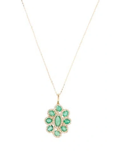 Pre-owned Pendant 14k 1.26ctw Emerald & Sapphire  Necklace, 17.75" In Multi