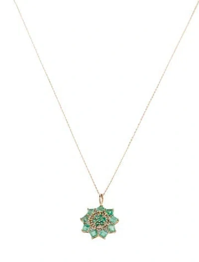 Pre-owned Pendant 14k 1.30ct Emerald & Diamond  Necklace, 17.75" In Multi