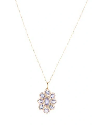 Pre-owned Pendant 14k 1.30ctw Tanzanite & Sapphire  Necklace, 17.75" In Multi