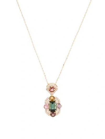 Pre-owned Pendant 14k 1.30ctw Tourmaline & Sapphire  Necklace, 17.75" In Multi