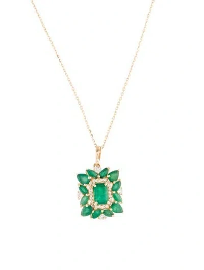 Pre-owned Pendant 14k 1.36ctw Emerald & Sapphire  Necklace, 18" In Multi