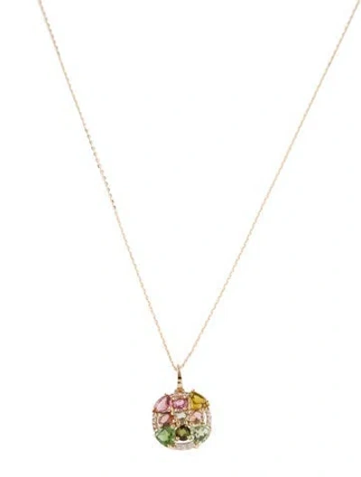 Pre-owned Pendant 14k 1.36ctw Tourmaline & Sapphire  Necklace, 18" In Multi