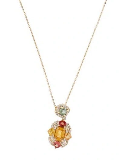 Pre-owned Pendant 14k 1.37ctw Sapphire  Necklace, 18" In Multi