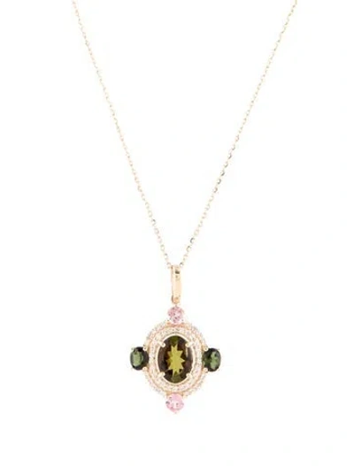 Pre-owned Pendant 14k 1.37ctw Tourmaline & Sapphire  Necklace, 18" In Multi