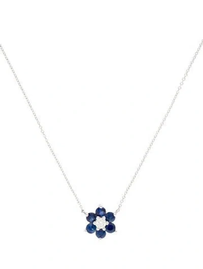 Pre-owned Pendant 14k 1.38ctw Sapphire & Diamond Flower  Necklace, 15.5" In Multi