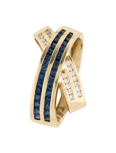 Pre-owned Pendant 14k 1.40ctw Sapphire & Diamond , 1" In Multi