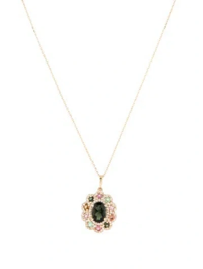 Pre-owned Pendant 14k 1.43ctw Tourmaline & Sapphire  Necklace, 18" In Multi