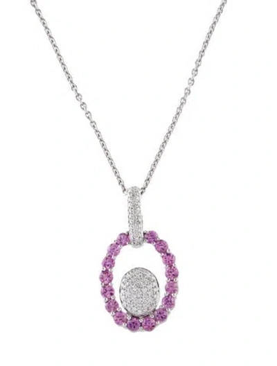 Pre-owned Pendant 14k 1.44ctw Sapphire & Diamond  Necklace, 17" In Multi