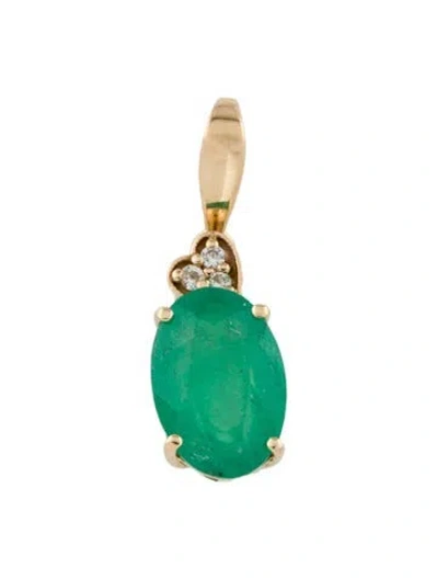 Pre-owned Pendant 14k 1.45ct Emerald & Diamond , 0.75" In Multi