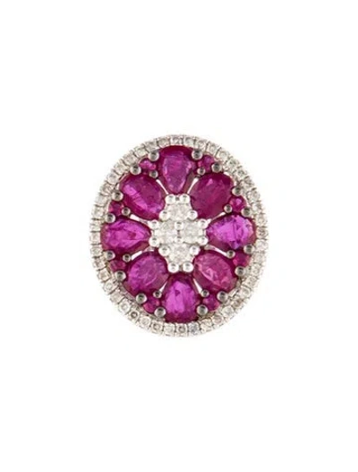 Pre-owned Pendant 14k 1.46ct Ruby & Diamond Oval Floral  In Multi