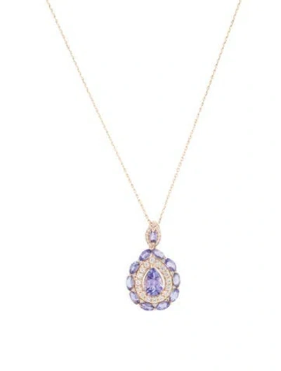 Pre-owned Pendant 14k 1.46ctw Tanzanite & Sapphire  Necklace, 18" In Multi