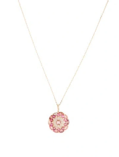 Pre-owned Pendant 14k 1.47ctw Tourmaline & Sapphire  Necklace, 17.75" In Multi