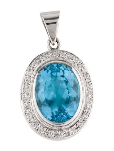 Pre-owned Pendant 14k 14.89ct Topaz & Diamond , 1.5" In Blue