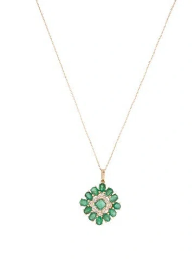 Pre-owned Pendant 14k 1.48ctw Emerald & Sapphire  Necklace, 18" In Multi