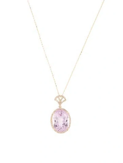 Pre-owned Pendant 14k 15.39ct Kunzite & Diamond  Necklace, 18" In Multi