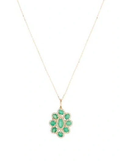 Pre-owned Pendant 14k 1.56ctw Emerald & Sapphire  Necklace, 17.75" In Multi
