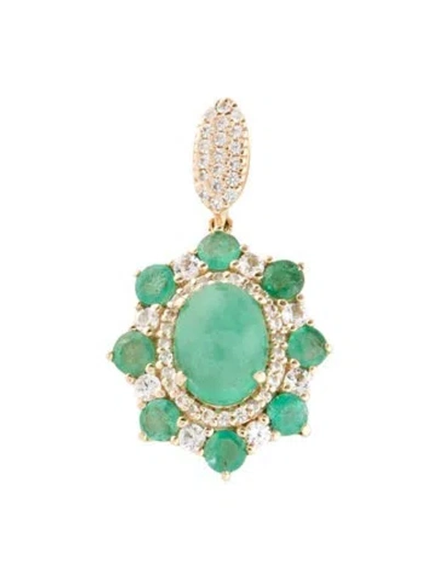 Pre-owned Pendant 14k 1.59ct Emerald & Sapphire  In Multi