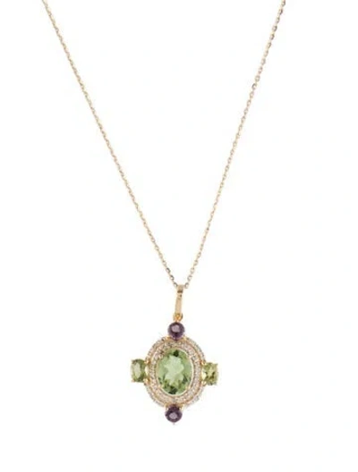 Pre-owned Pendant 14k 1.61ctw Tourmaline & Sapphire  Necklace, 18" In Multi