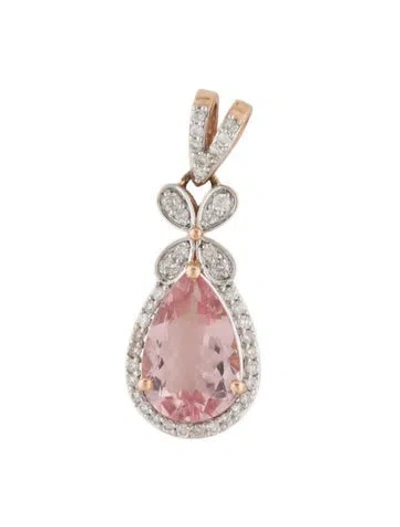 Pre-owned Pendant 14k 1.62ct Morganite & Diamond , 1" In Multi