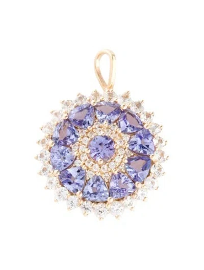 Pre-owned Pendant 14k 1.62cts Tanzanite & Sapphire Floral  In Multi