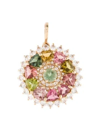 Pre-owned Pendant 14k 1.66ctw Tourmaline & Sapphire , 0.75" In Multi