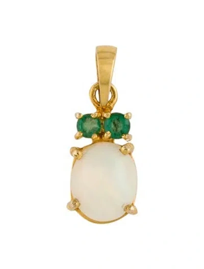 Pre-owned Pendant 14k 1.67ct Opal & Emerald , 1" In Multi