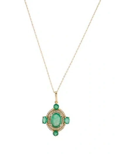 Pre-owned Pendant 14k 1.67ctw Emerald & Sapphire  Necklace, 18" In Multi
