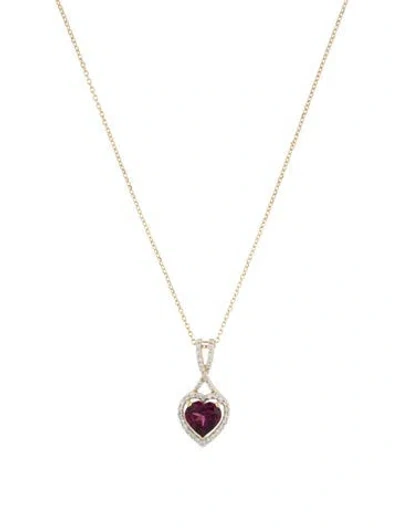 Pre-owned Pendant 14k 1.67ctw Rhodolite & Diamond Heart  Necklace, 18" In Multi