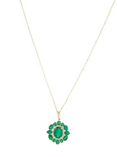 Pre-owned Pendant 14k 1.71ctw Emerald & Sapphire  Necklace, 18" In Multi