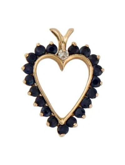 Pre-owned Pendant 14k 1.71ctw Sapphire & Diamond Heart , 1" In Multi