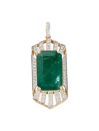 Pre-owned Pendant 14k 18.60ct Emerald & Diamond  In Multi