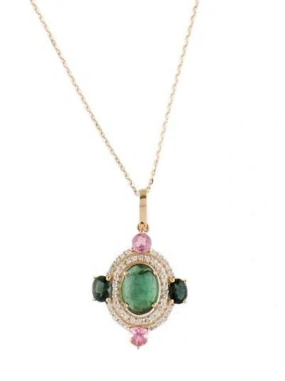 Pre-owned Pendant 14k 1.86ctw Tourmaline & Sapphire  Necklace, 18" In Multi