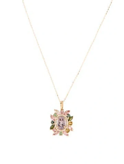 Pre-owned Pendant 14k 1.92ctw Tourmaline & Sapphire  Necklace, 18" In Multi
