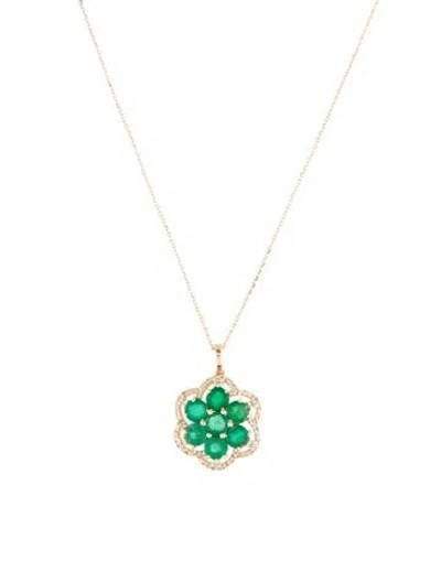 Pre-owned Pendant 14k 1.96ctw Emerald & Sapphire  Necklace, 18" In Multi