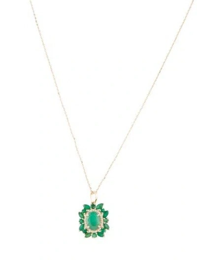 Pre-owned Pendant 14k 2.01ctw Emerald & Sapphire  Necklace, 18" In Multi