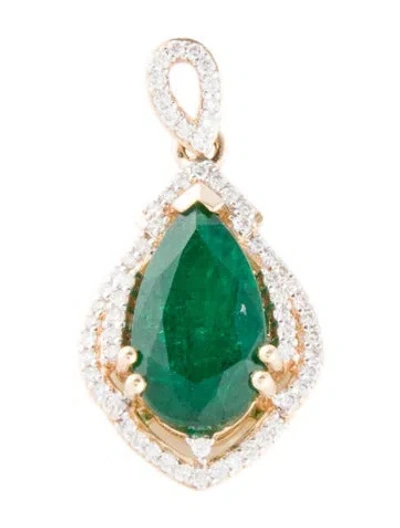 Pre-owned Pendant 14k 2.02ct Emerald & Diamond , 1" In Multi