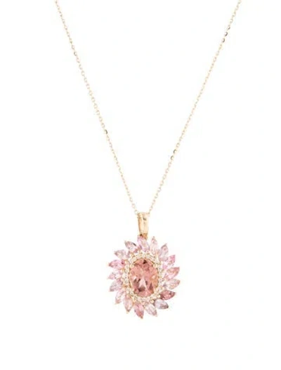 Pre-owned Pendant 14k 2.05ctw Tourmaline & Sapphire  Necklace, 18" In Multi