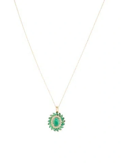 Pre-owned Pendant 14k 2.09ctw Emerald & Sapphire  Necklace, 18" In Multi