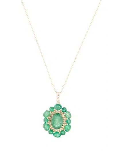 Pre-owned Pendant 14k 2.10ctw Emerald & Sapphire  Necklace, 18" In Multi